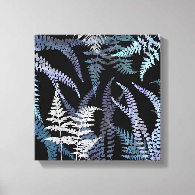 Modern Blue Fern Elegant Botanisk Abstrakt Canvastryck (Framsida)