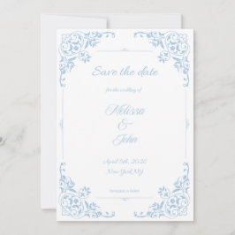 Modern Blue Filigree French Country Save the Date Inbjudningar