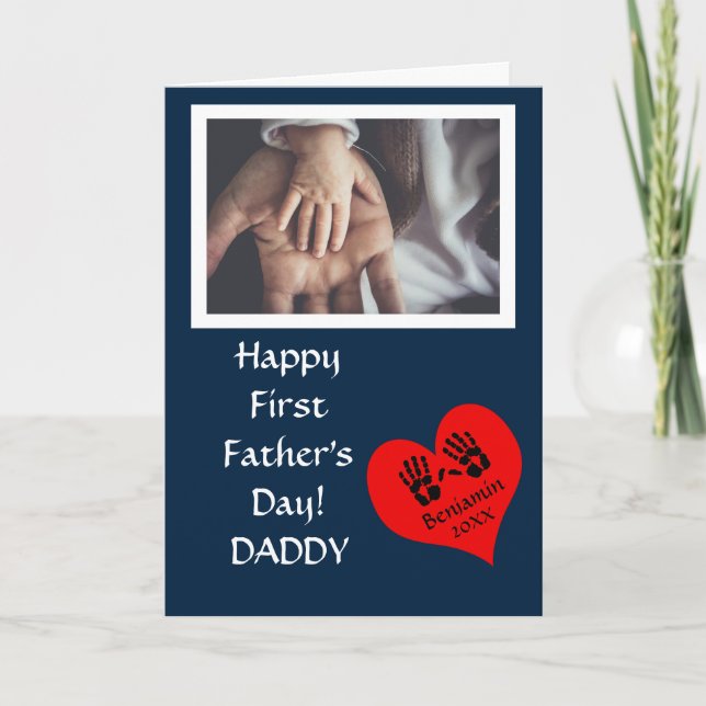 Modern Blue First Fars dag Photo Helgkort (Framsida)