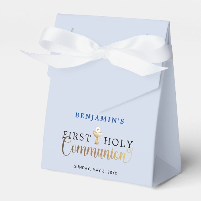 Modern Blue First Heliga Communion Presentaskar (Framsidan Sidan)