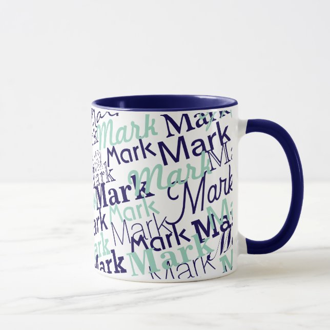 Modern Blue First Name Typography Pattern Mugg (Höger)
