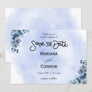 Modern Blue Floral Wedding Save the Date Inbjudningar