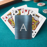 Modern Blue Foil Stainless Steel Monogram Casinokort<br><div class="desc">Blått Faux Metallic Foil Stainless Steel Elegant Monogram Spelkort. De här spelkorten kan anpassas så att de omfattar ditt första och första namn och gör en underbar festtjänst för en rar 16 födelsedagsfester,  möhippa,  bröllopsförmån eller bachelorette-fest.</div>