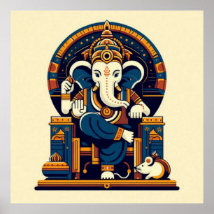 Modern Blue Ganesha Vector Illustration Gudom Art Poster