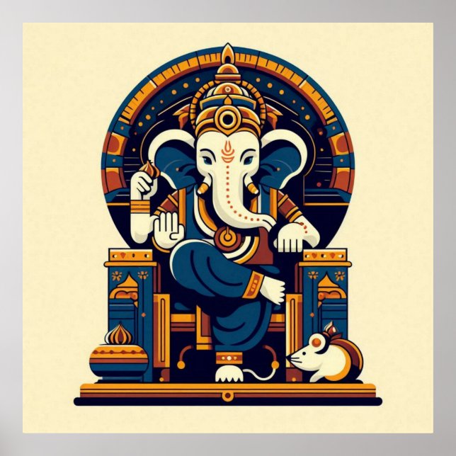 Modern Blue Ganesha Vector Illustration Gudom Art Poster (Framsidan)
