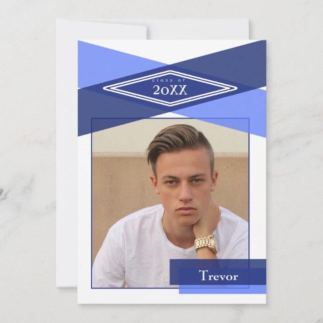 Modern Blue Geometric Grad Open House Inbjudningar (Framsida)