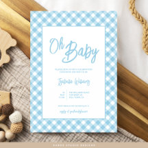 Modern Blue Gingham Baby Shower-inbjudan