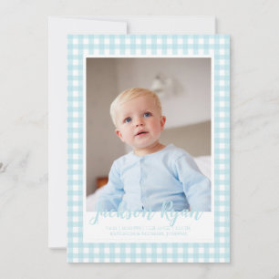 Modern Blue Gingham Check Mönster Photo Meddelande