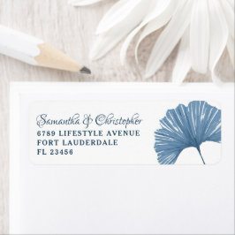 Modern Blue Ginkgo löv Bröllop Returadress Etikett