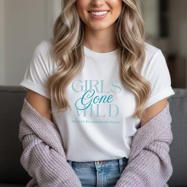 Modern Blue Girls Borta Mild Spa Bachelorette T Shirt (Not every bachelorette party needs to be wild—and that’s exactly the vibe of  Girls Gone Mild!)