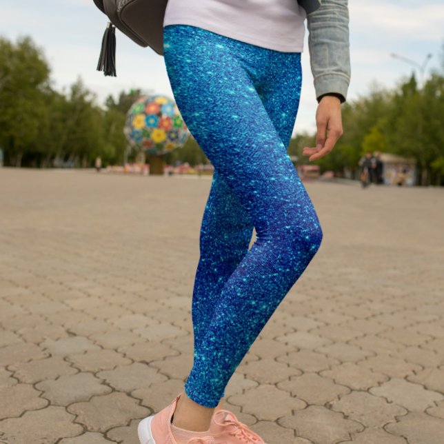 Modern Blue Glitter Gnistra Leggings (Modern Blue Glitter Sparkle Leggings)