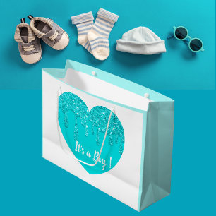 Modern Blue Glitter Heart Baby Shower Det är en po