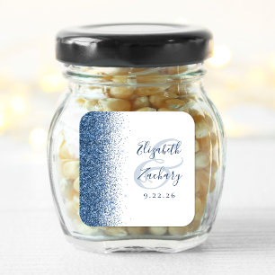 Modern Blue Glitter Kant White Bröllop Fyrkantigt Klistermärke