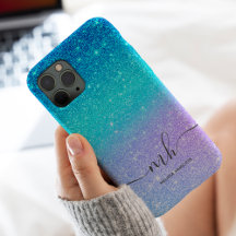 Modern Blue glitter ombre lila chic monogramme