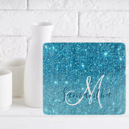 Modern Blue Glitter Sparkles Personlig Namn