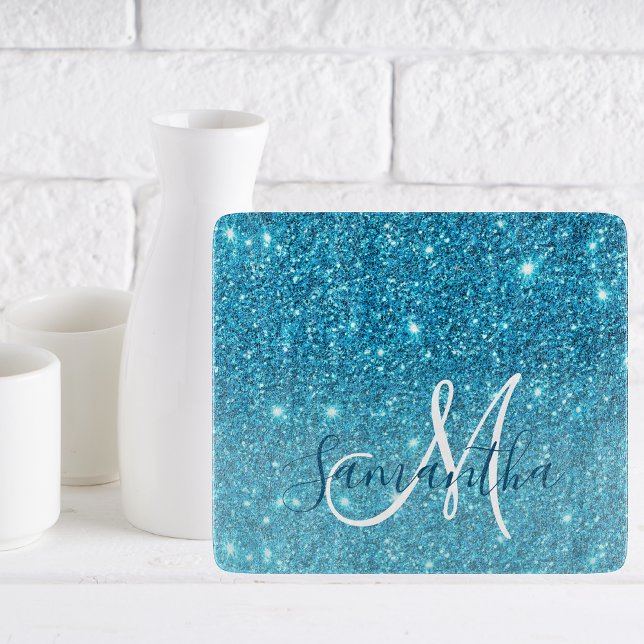 Modern Blue Glitter Sparkles Personlig Namn (Skapare uppladdad)