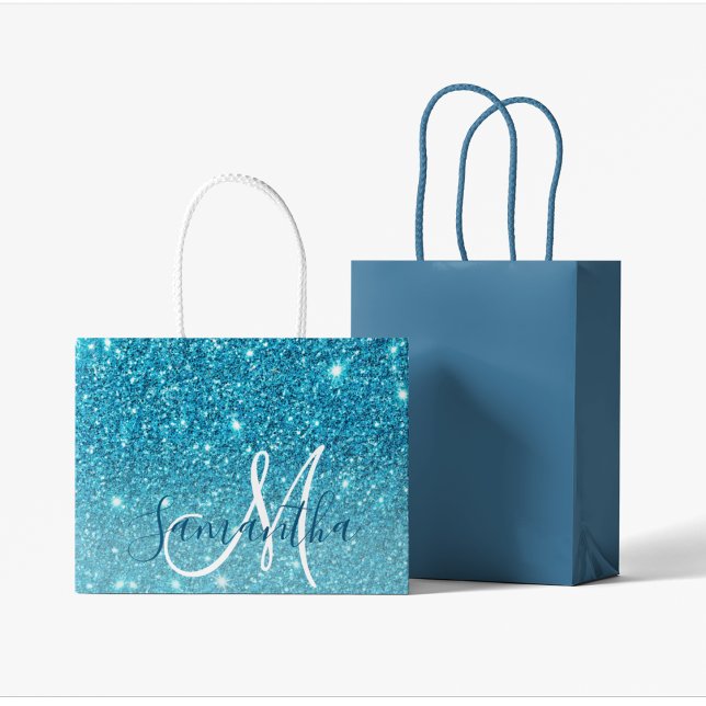 Modern Blue Glitter Sparkles Personlig Namn (Skapare uppladdad)