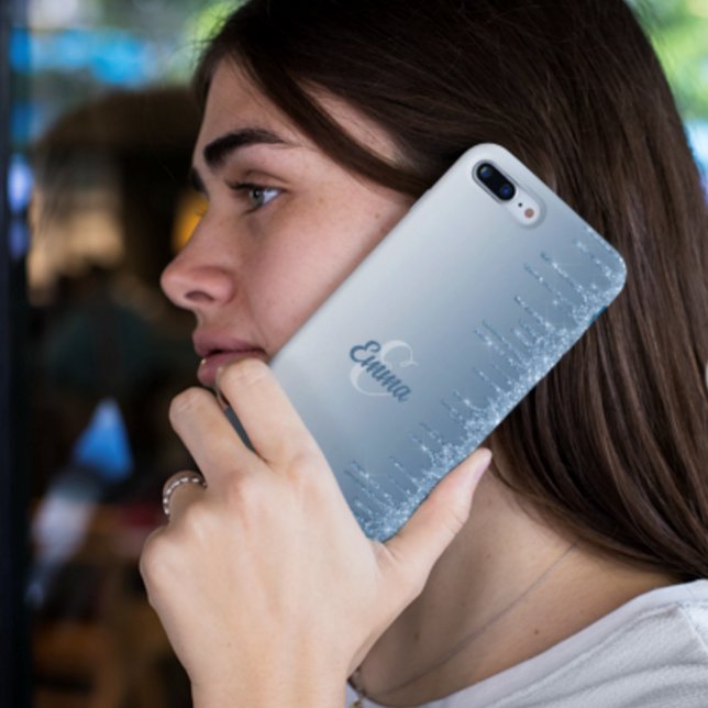 Modern Blue Glitter Sparkles Personlig Namn (Skapare uppladdad)