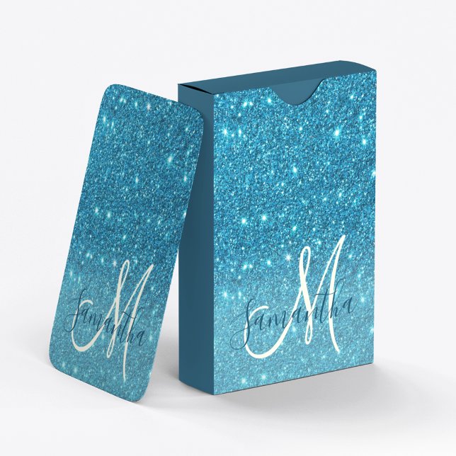 Modern Blue Glitter Sparkles Personlig Namn Casinokort (Skapare uppladdad)