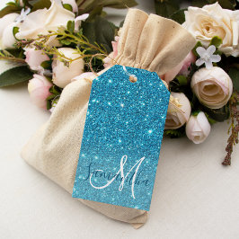 Modern Blue Glitter Sparkles Personlig Namn Presentetikett