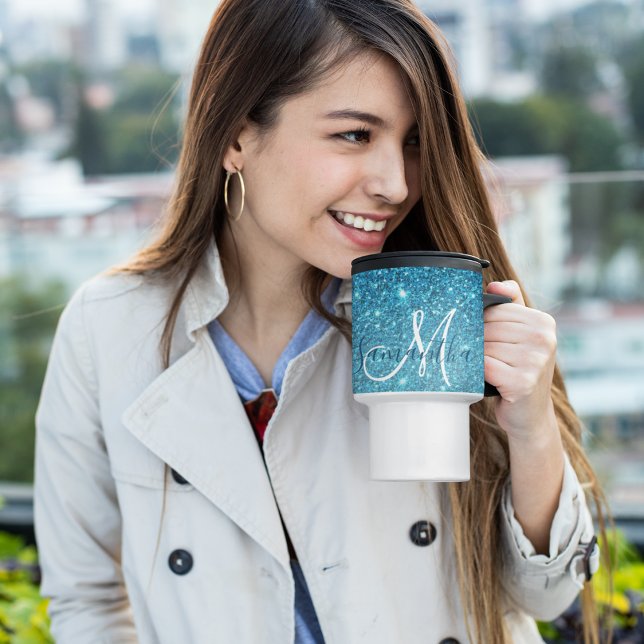 Modern Blue Glitter Sparkles Personlig Namn Resemugg (Skapare uppladdad)