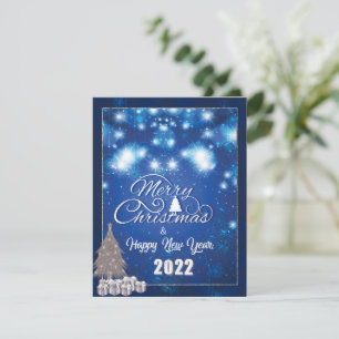 Modern Blue God jul Snowflake Helgdag Card Julkort