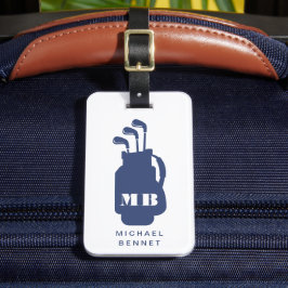 Modern Blue Golf Sport Monogram Bagagebricka