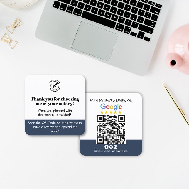 Modern Blue Google Review QR-kod - tack Notarius Fyrkantigt Visitkort (Skapare uppladdad)