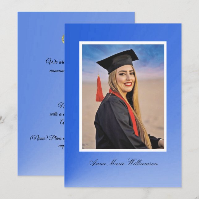 Modern Blue Gradient Graduation Announcement Inbjudningar (Fram/baksida)