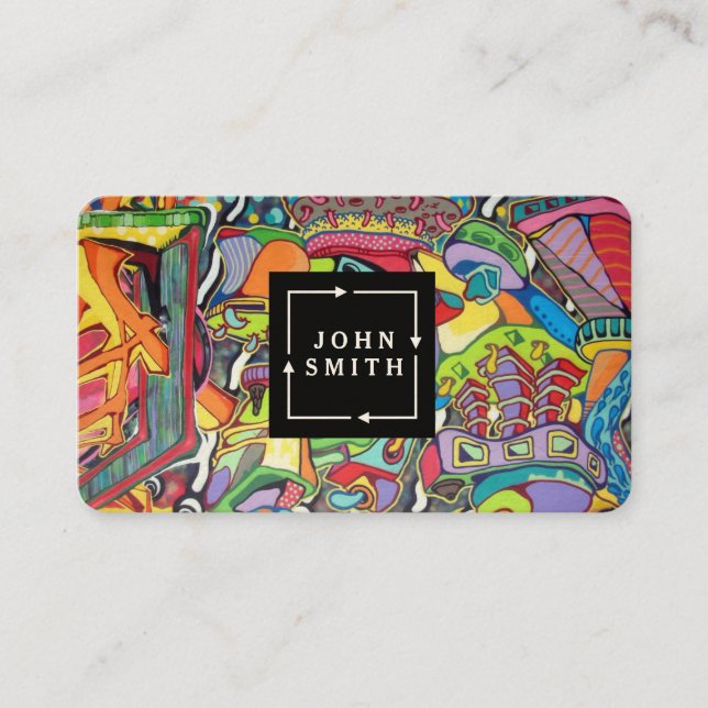 Modern Blue Graffiti Coola Abstrakt Art Business C Visitkort (Framsida)