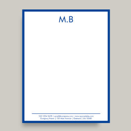 Modern Blue gräns Monogram Business Brev Brevhuvud