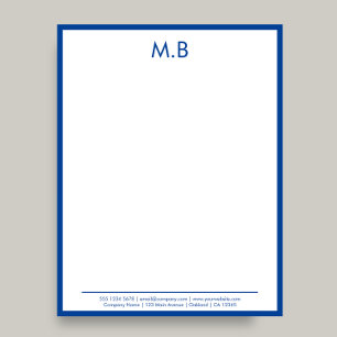 Modern Blue gräns Monogram Business Brev Brevhuvud