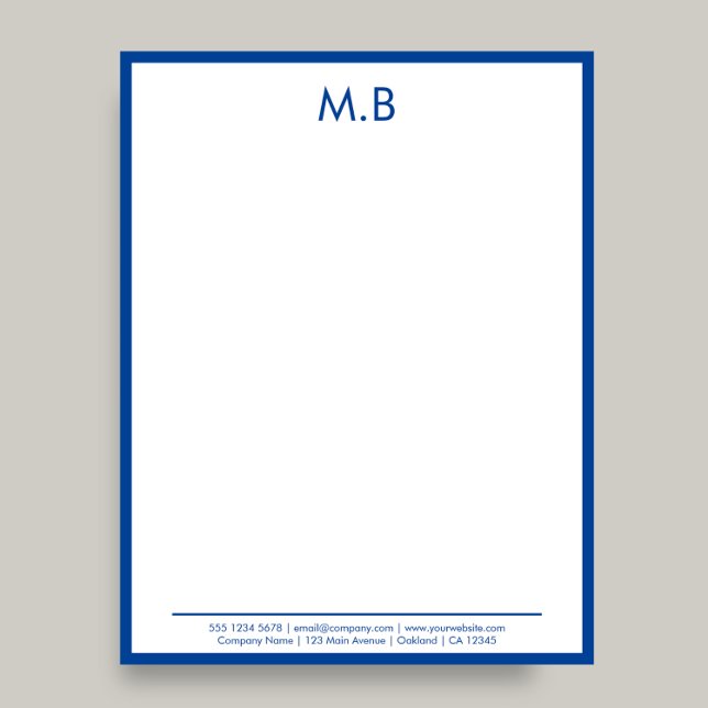 Modern Blue gräns Monogram Business Brev Brevhuvud (Skapare uppladdad)