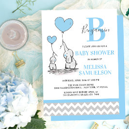 Modern Blue Grått Chevron Elephant BABY SHOWER Boy Inbjudningar