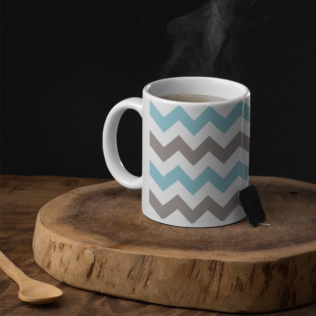 Modern Blue Grått Chevron Mönster Kaffemugg (Skapare uppladdad)