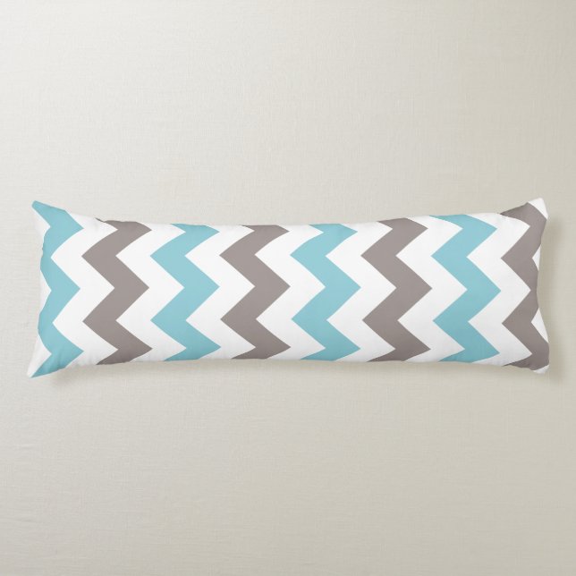 Modern Blue Grått Chevron Mönster Kroppskudde (Framsidan)