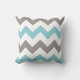 Modern Blue Grått Chevron Mönster Kudde