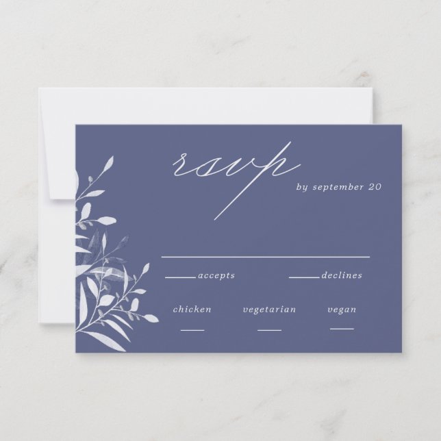 Modern Blue Grått Foliage Bröllop OSA Card (Framsida)