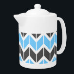 Modern Blue Grått Geometric Herringbone<br><div class="desc">Denna moderna tekanna har ett färgstarkt geometriskt örringben mönster i himlar blue och mörk grått.</div>