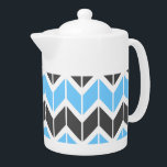 Modern Blue Grått Geometric Herringbone<br><div class="desc">Denna moderna tekanna har ett färgstarkt geometriskt örringben mönster i himlar blue och mörk grått.</div>