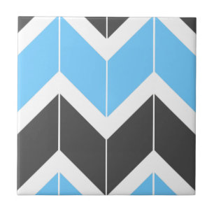 Modern Blue Grått Herringbone Chevron Mönster Kakelplatta