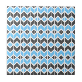 Modern Blue Grått Herringbone Geometric Mönster Kakelplatta