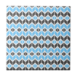 Modern Blue Grått Herringbone Geometric Mönster Kakelplatta