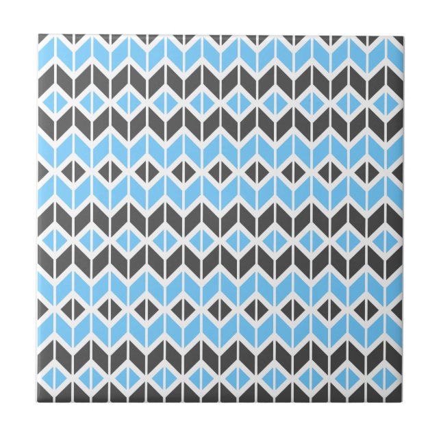 Modern Blue Grått Herringbone Geometric Mönster Kakelplatta (Framsidan)