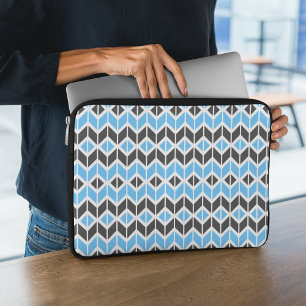 Modern Blue Grått Herringbone Geometric Mönster Laptop Fodral