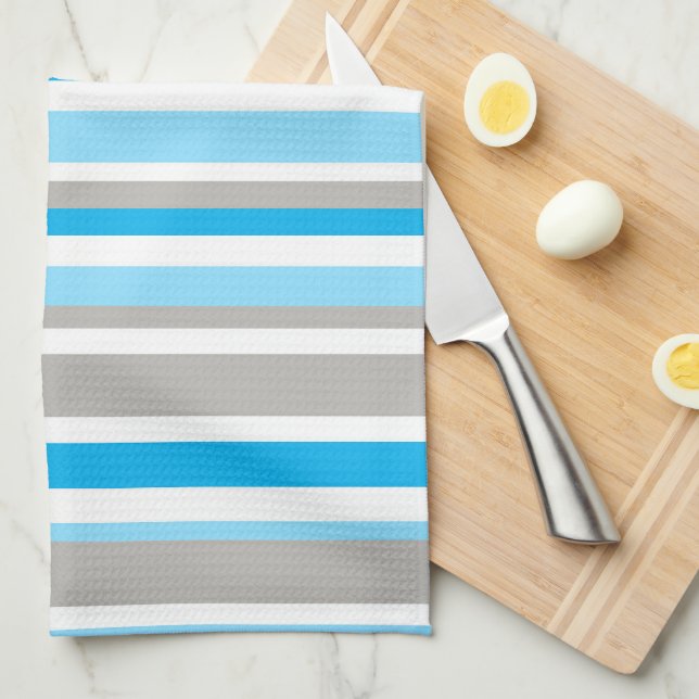 Modern Blue Grått Rand Mönster Kitchen Towel Kökshandduk (Vikt i Fjärdedel)