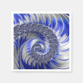 Modern Blue Grått White Spiral Fractal Pappersservett
