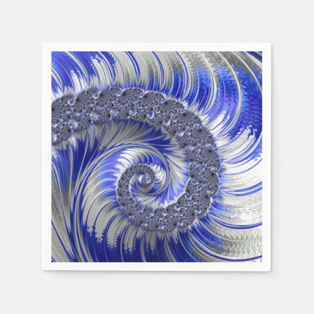 Modern Blue Grått White Spiral Fractal Pappersservett (Framsidan)