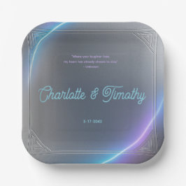 Modern Blue Gray Purple Electric Neon Glow Wedding