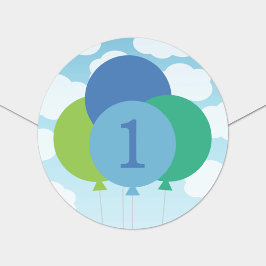 Modern Blue Grönt Balloons Pojke första födelsedag Runt Klistermärke